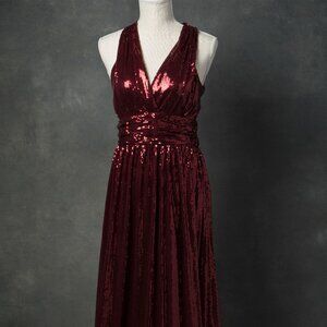Red cross-back sequin dress